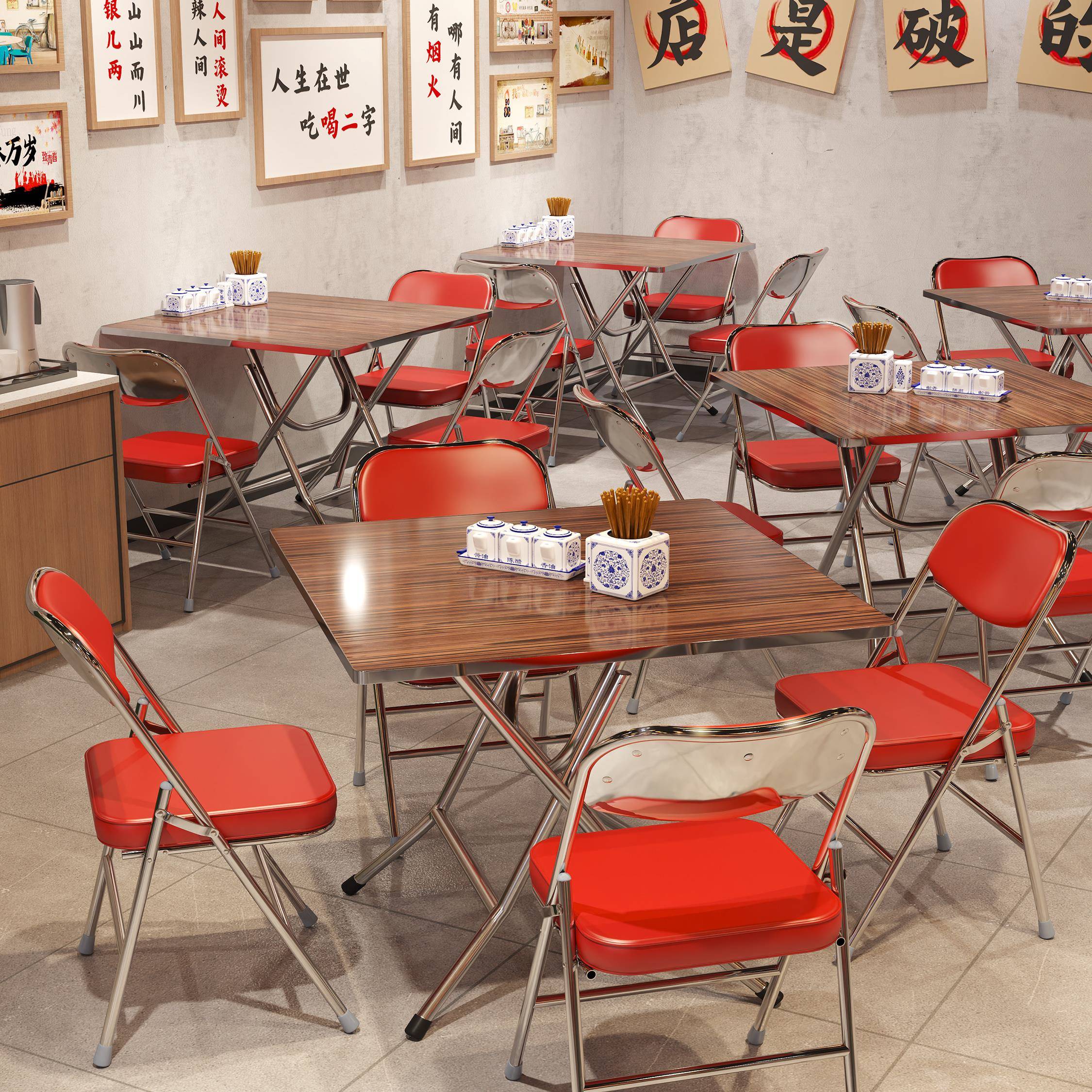 复古港式茶餐厅大排档桌椅组合市井风格网红户外烧烤店商用餐桌椅