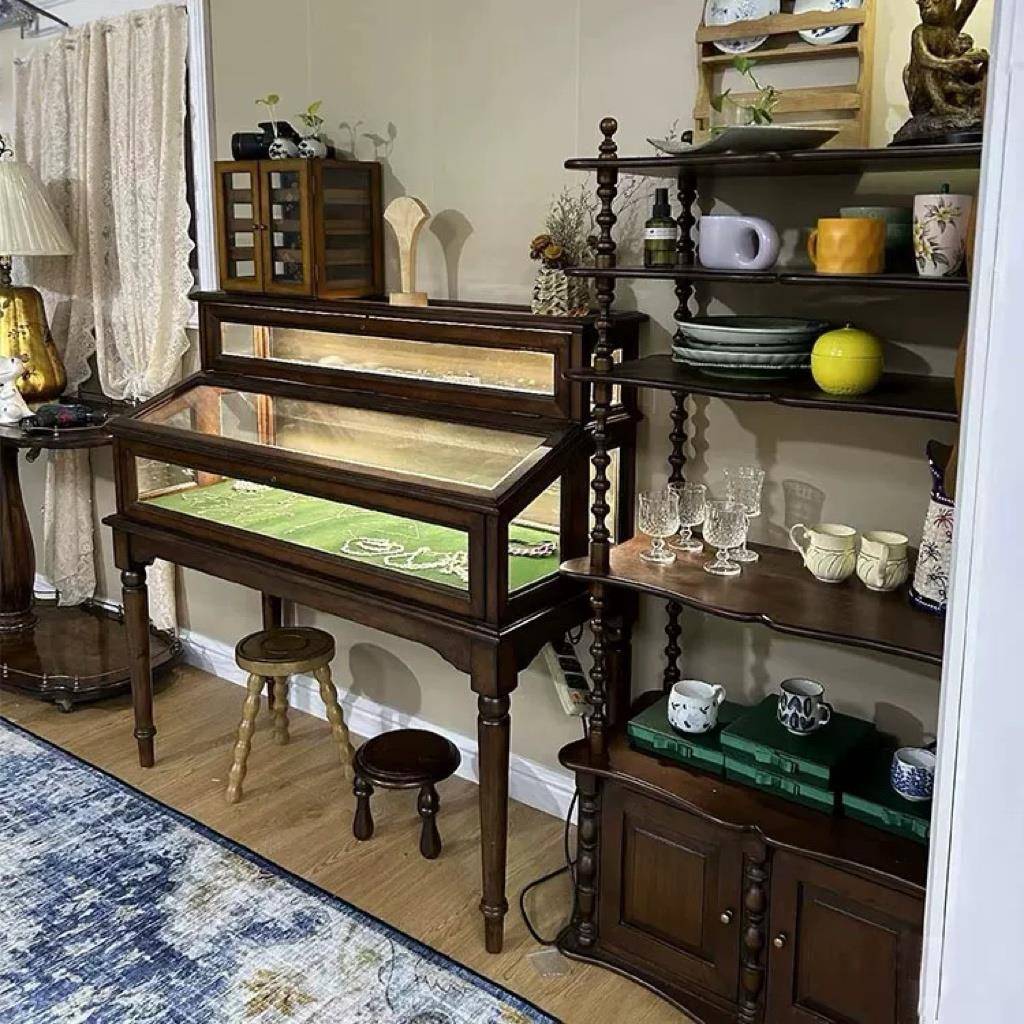 复古饰品珠宝店展示柜首饰陈列柜双层实木玻璃钢琴柜翡翠玉器展柜