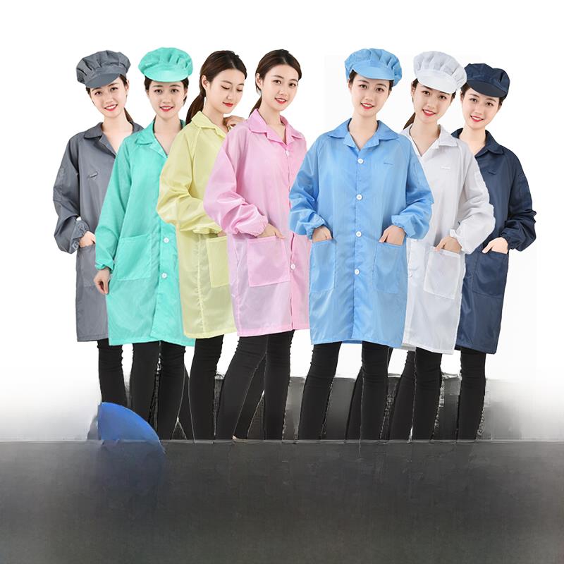 防静电服无尘衣服条纹大褂带帽工作服蓝白色食品服静电衣服防尘服