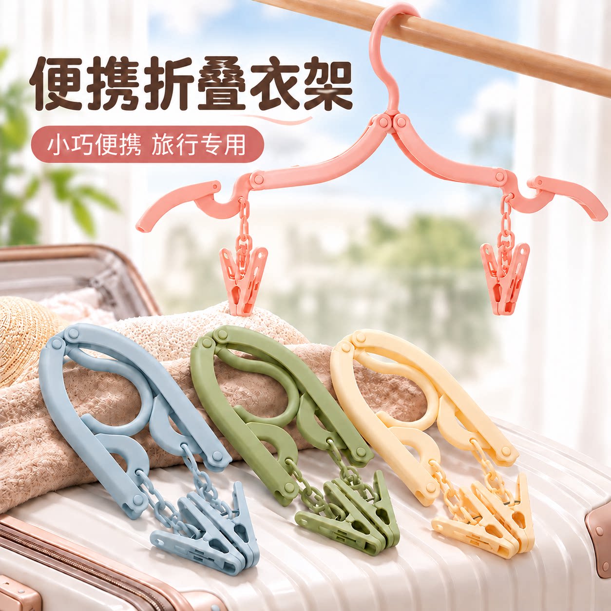 便携式旅游旅行出差衣服学生宿舍夹子架子神器折叠衣架晾衣袜子