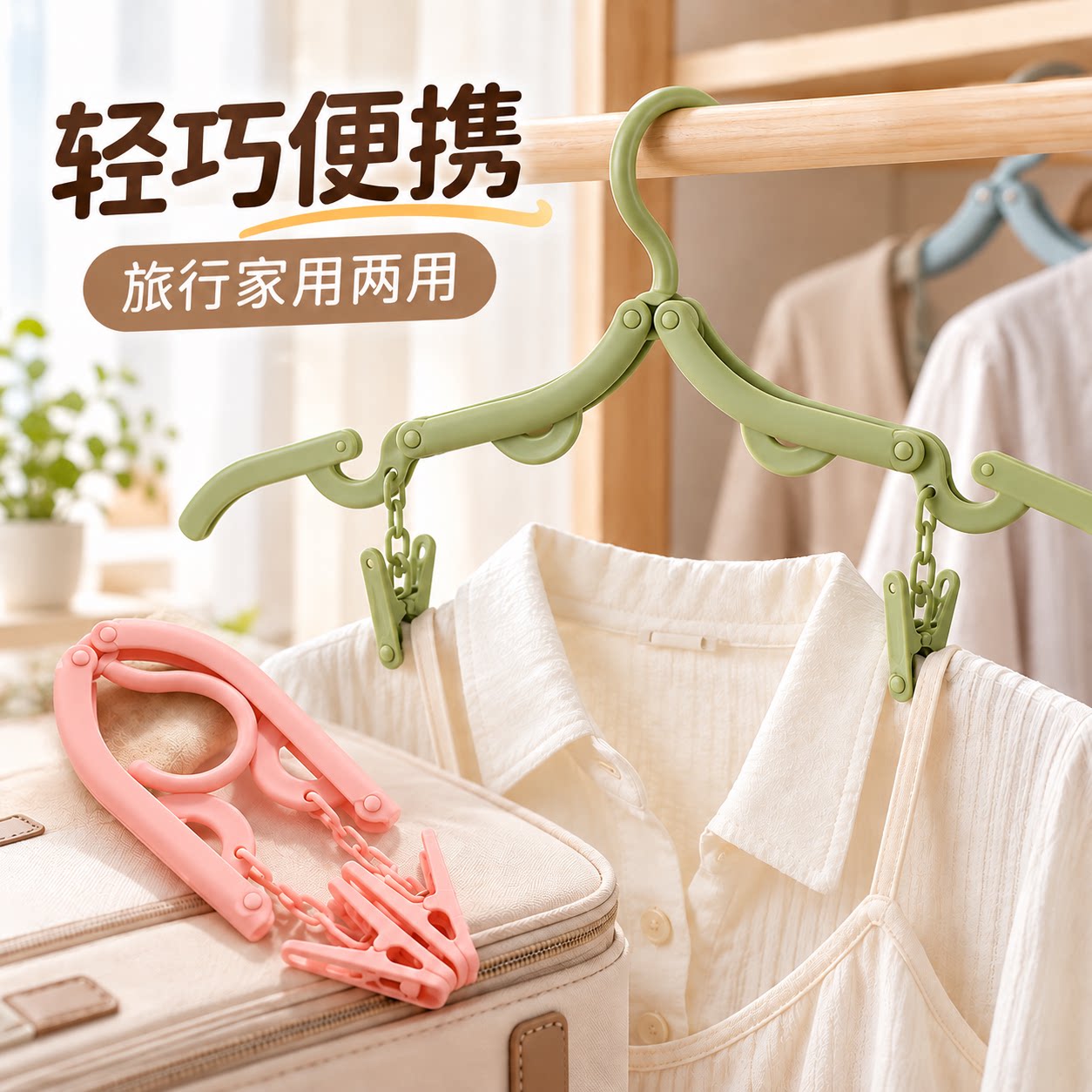便携式旅游旅行出差衣服学生宿舍夹子架子神器折叠衣架晾衣袜子