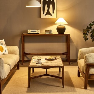 moo北美桃玄关桌意式 极简岩板玄关台家用客厅进门实木条案