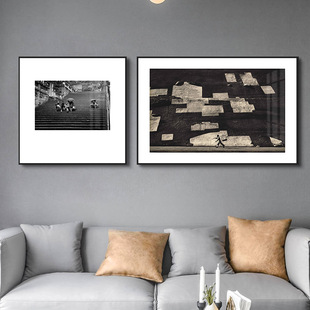 黑白风景摄影客厅装 饰画现代建筑挂画酒店样板间墙画