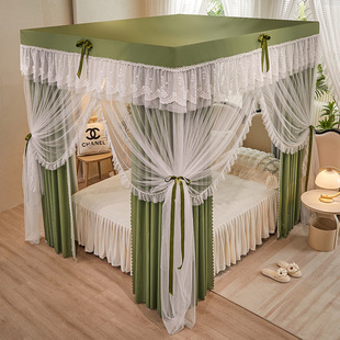 丽思幔全封闭落地宫廷蚊帐双层四开门遮光防尘布帘防风家用床幔