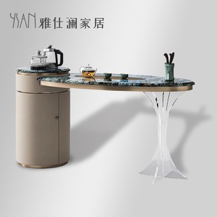 意式 雅仕澜 轻奢天然奢石亚克力悬浮茶台别墅高级大理石功夫茶桌