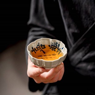 单杯陶瓷品茗杯 草木灰手绘茶杯个人家用主人杯功夫茶具创意复古式