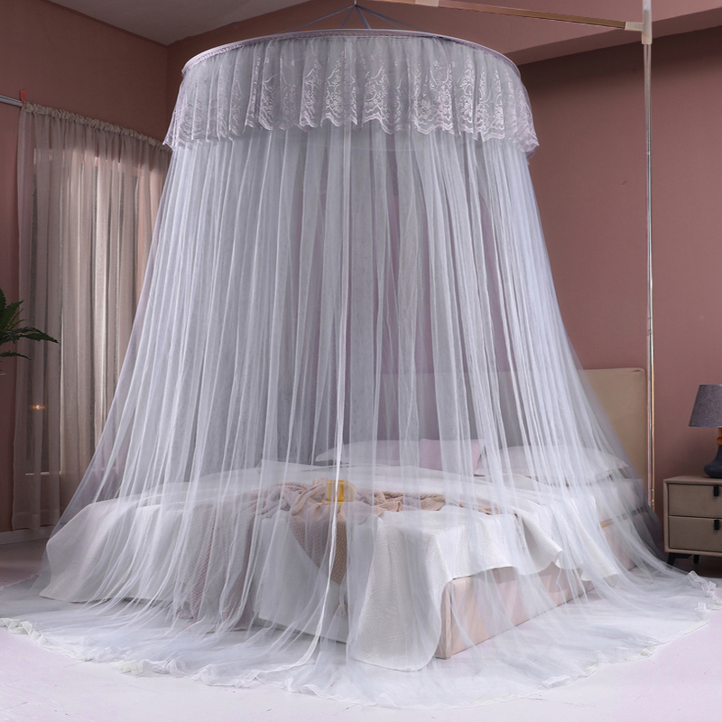 天地杆升降圆顶蚊帐家用卧室2023新款高级吊顶支架加密免安装床幔