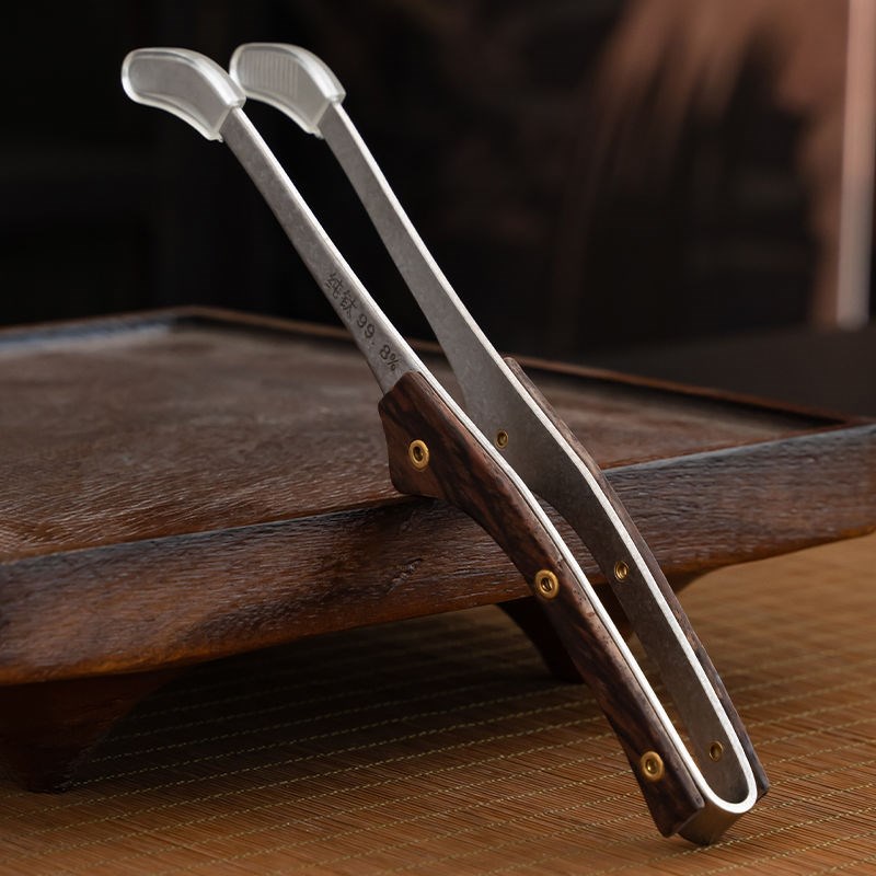 高端纯钛茶夹茶镊子杯夹钛结晶工艺轻奢功夫茶具配件茶杯夹夹杯器