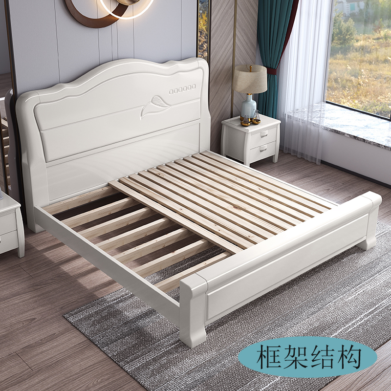 白色实木床1.8米双人床现代简约经济高箱储物主卧公主床1.5米婚床