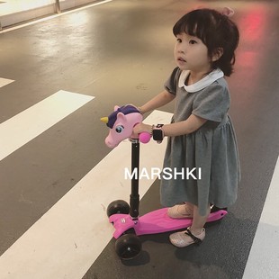 marshki宝宝亲子儿童可升降折叠脚踏闪光轮三轮滑板车滑滑车粗轮