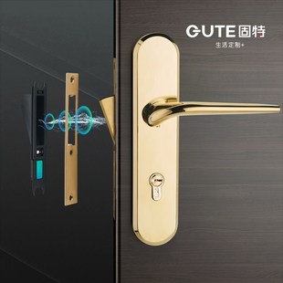 固特门锁室内房门锁金色卧室分体锁木门家用磁吸静音门把手通用型