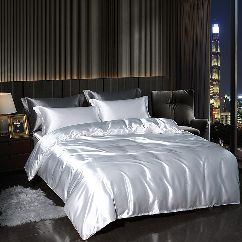 出口姆米真丝四件面桑蚕丝冰丝绸被床单床笠夏季床上用品