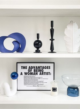 现代样板间书柜软装饰品蜡烛挂画玻璃烛台创意陶瓷家居ZH