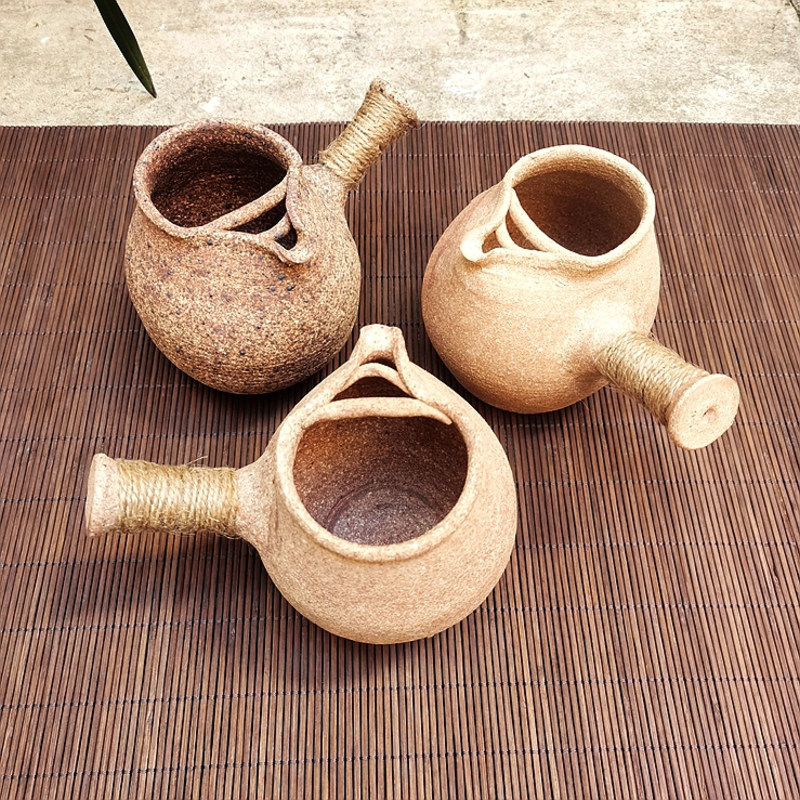 云南粗陶烤茶罐焙茶器煮茶具家用中式复古风全手工柴窑侧把款