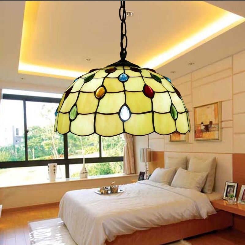 华豪欧式餐桌灯创意酒吧过道地中海吊灯凤尾灯彩色玻璃珠子反吊灯