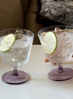 高级感紫色高脚玻璃杯子冰美式拿铁咖啡杯轻薄特调饮品杯微醺酒杯