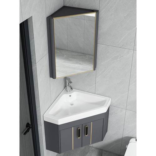 三角形浴室柜组合挂墙式洗手盆陶瓷小户型迷你洗脸盆转角阳台小号