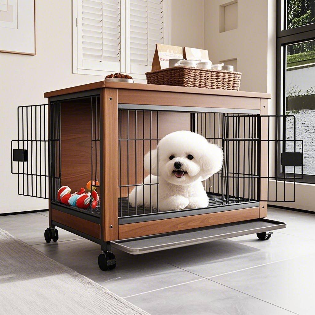 狗笼新款一室一卫比熊专用木质中古风侧开门防咬狗窝小型犬狗笼子