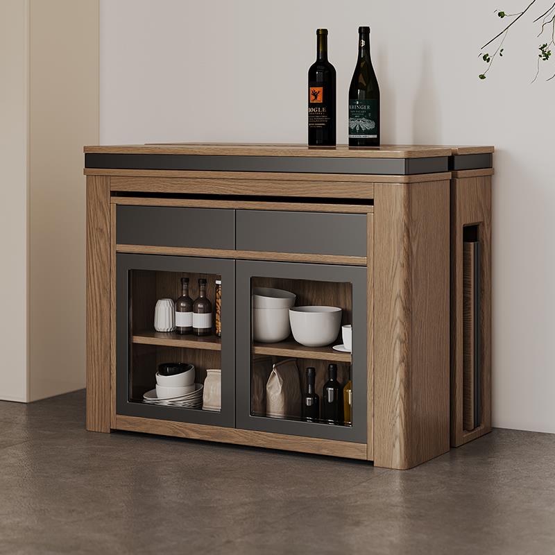 可伸缩折叠餐桌椅配餐边柜一体北欧多功能家用小户型长方形吃饭桌