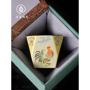 大公鸡八方杯茶杯主人杯个人专用陶瓷单杯汝窑开片可养大吉大利杯