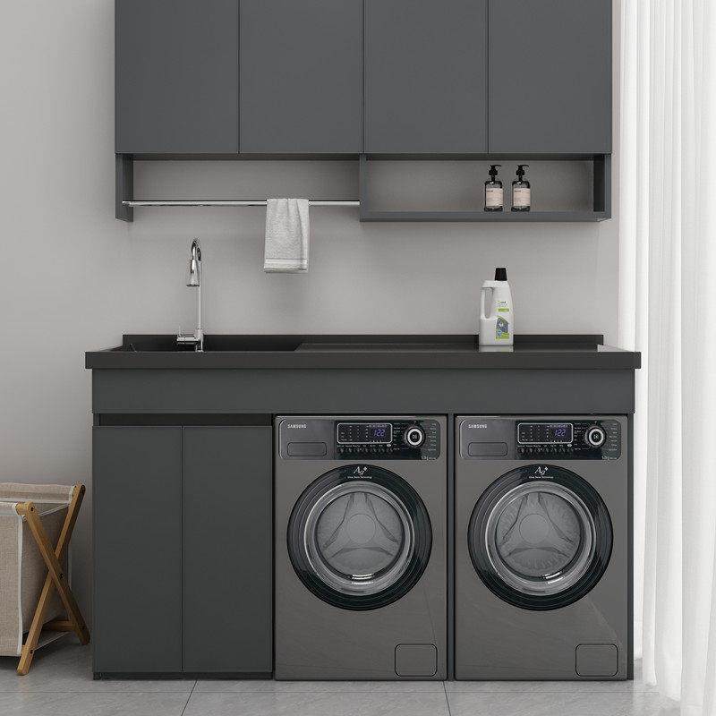 太空铝现代阳台烘洗一体平放组合洗衣柜双洗衣机烘干机双机柜定制