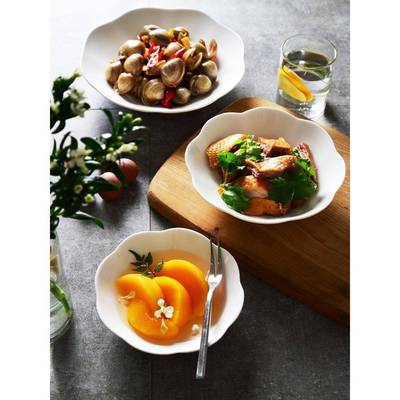 小盘子骨瓷7英寸深盘6寸盘子家用2025新款凉菜盘炒菜盘花边盘子白