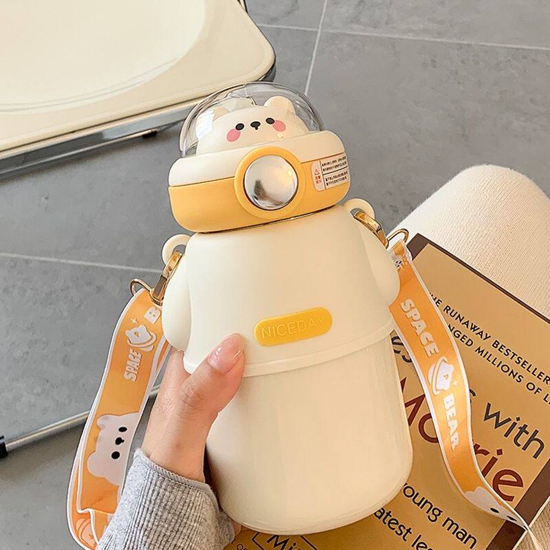 宇航熊儿童保温杯316食品级不锈钢水杯女生高颜值学生杯子带吸管