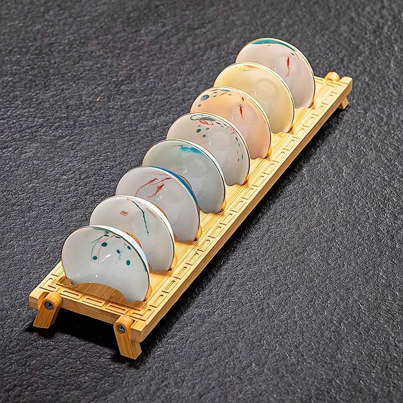 釉下彩手绘斗笠杯套装白瓷