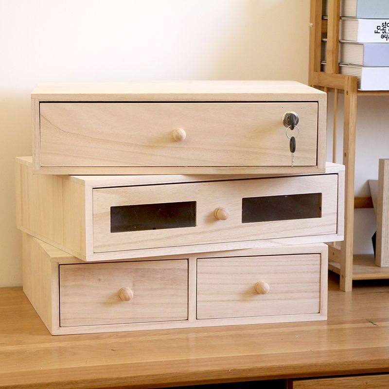 办公室桌面收纳盒抽屉式实木带锁A4文件袋储物盒电脑显示器增高架