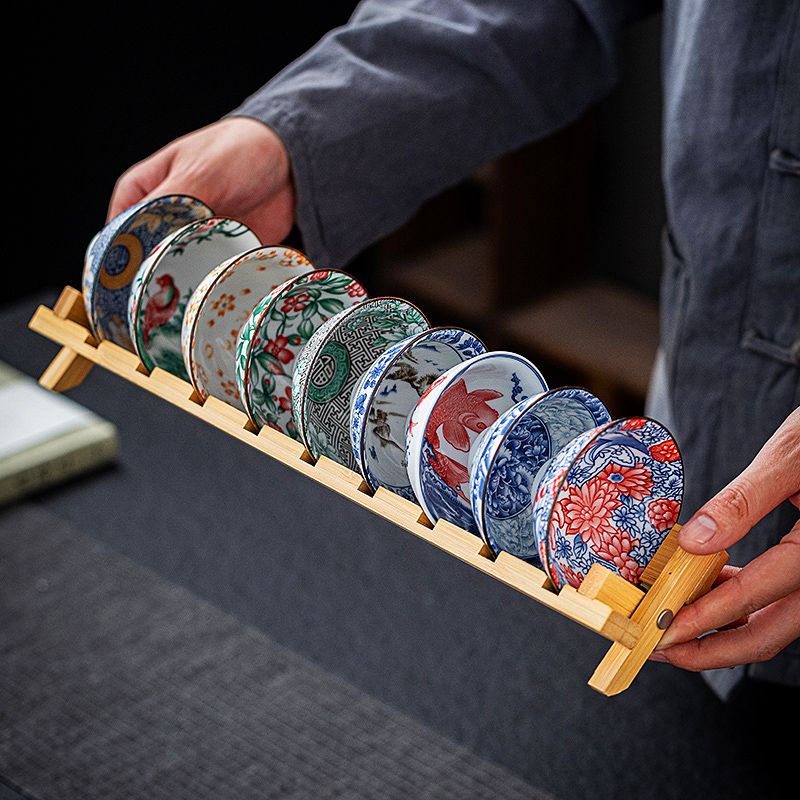 新款青花瓷斗笠杯茶带沥水