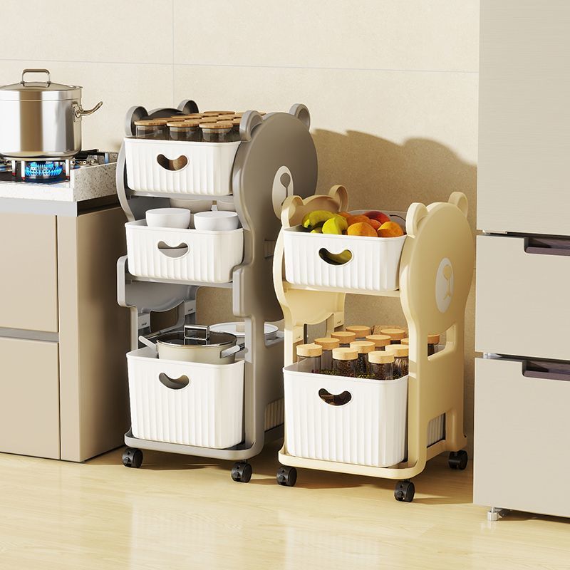 小推车收纳箱家用多层塑料拉篮储物盒落地整理架带轮可移动小柜子