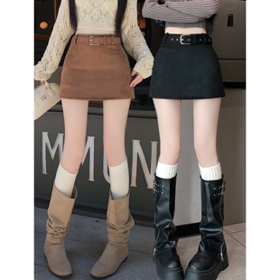 鹿皮绒半身裙女2025新款 显瘦a字包臀短裙 秋冬高腰小个子超火修身