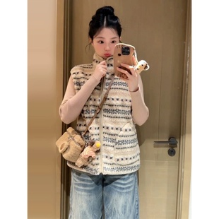 复古风马甲外套女秋冬今年流行费尔岛时尚显瘦羊羔毛拉链外搭上衣