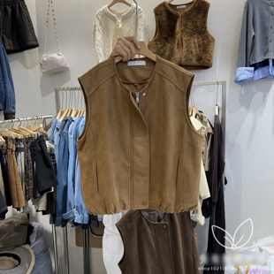 韩国东大门春季麂皮绒马甲背心女美拉德圆领拉链马甲外套坎肩上衣