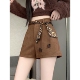 美拉德棕色鹿皮绒A字短裤 辣妹小个子气质包臀靴裤 女秋冬新款 美式