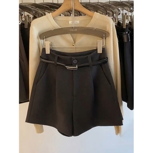 宽松显瘦裤 2025春秋毛呢短裤 胖MM百搭A字版 阔腿裤 子 高腰休闲靴裤