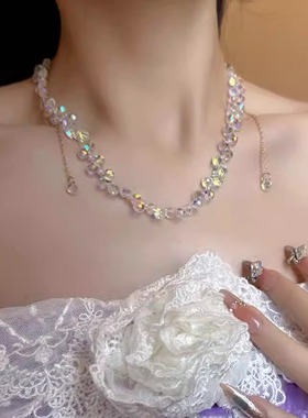 甜美超闪不规则水晶串珠项链女