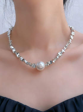 法式优雅碎银子拼接珍珠项链女