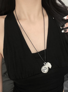 时尚新款银色金属钱袋吊坠项链女