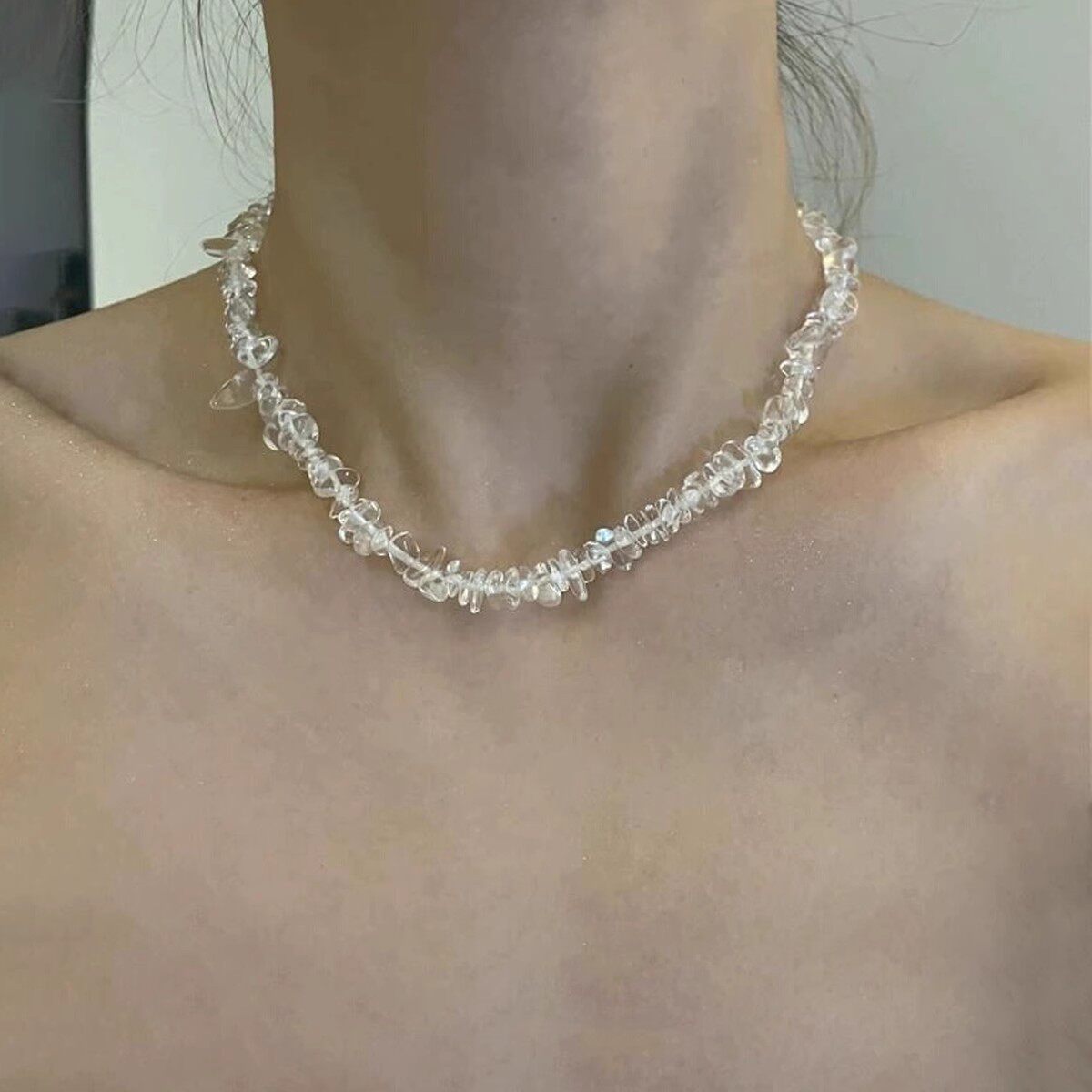 不规则碎冰天然水晶项链女碎原石异形锁骨链白水晶气质高级感配饰