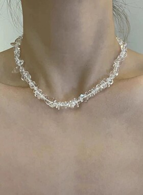 不规则碎冰天然水晶异形锁骨项链