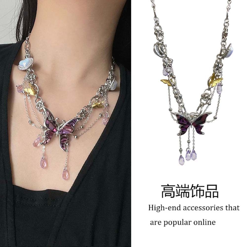 甜酷辣妹金属链条蝴蝶吊坠项链女