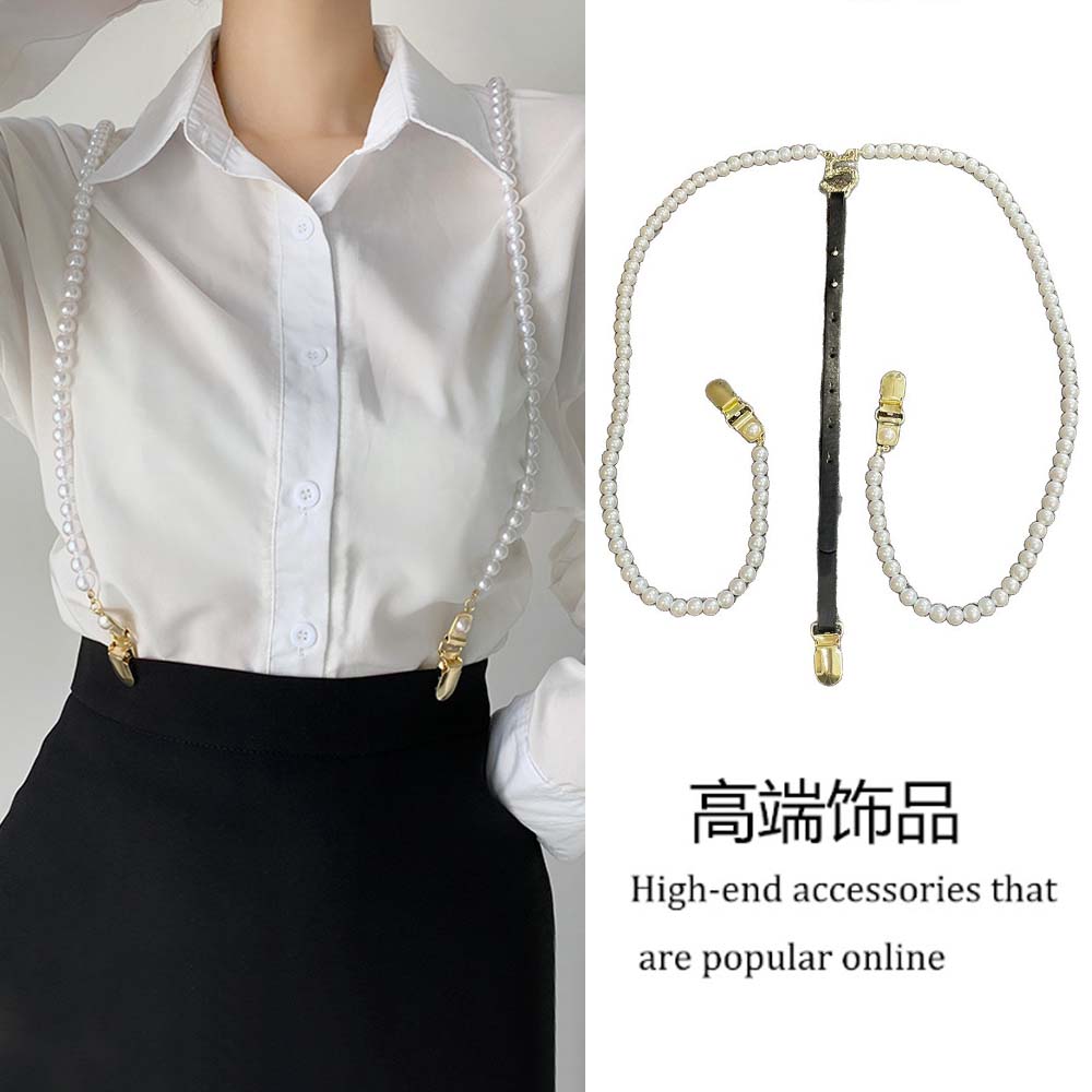 时髦复古小香风珍珠数字5背带链