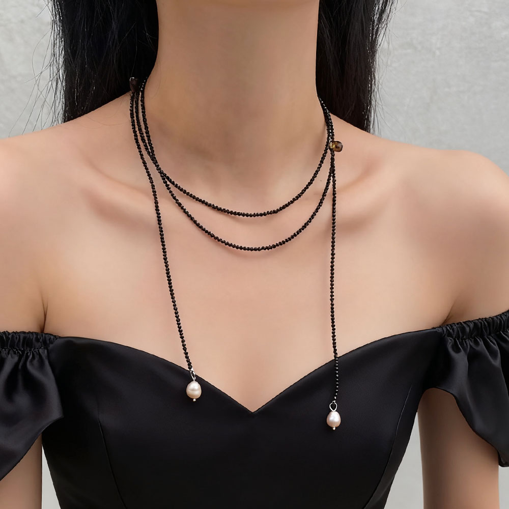 巴洛克异形珍珠黑尖晶水晶项链女