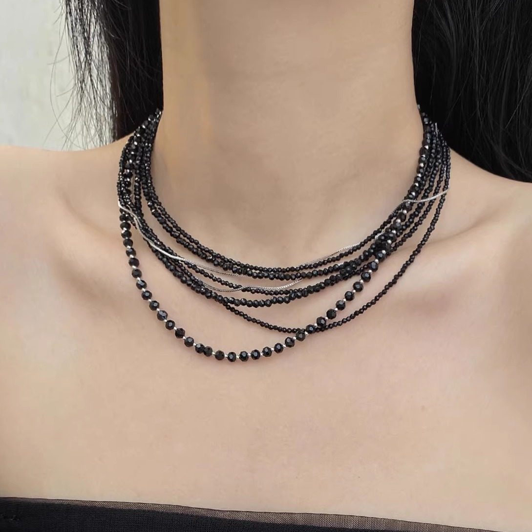 欧美复古夸张黑色串珠项链女