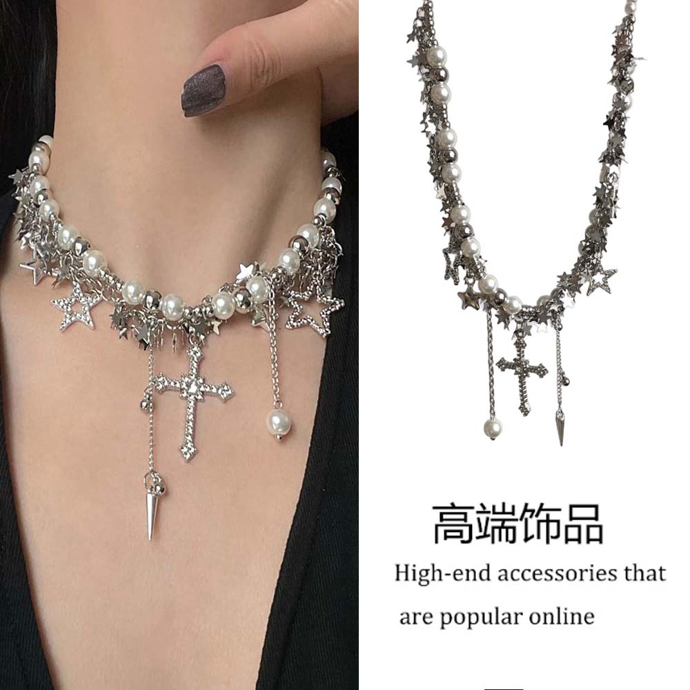 甜酷辣妹y2k繁星珍珠流苏项链女