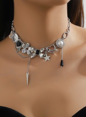 欧美朋克金属链条星星流苏项链女