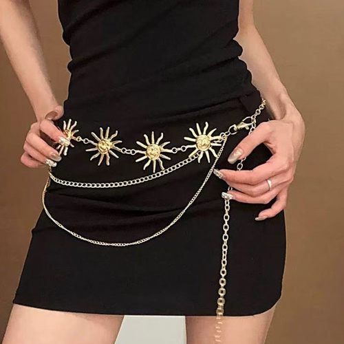 复古民族风金属链条太阳花腰链女
