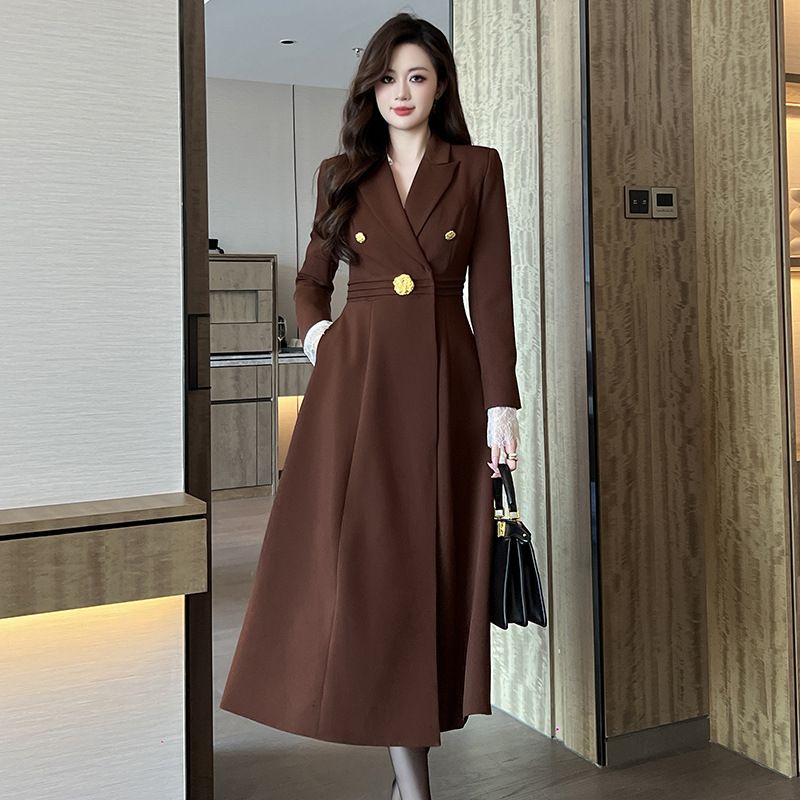 高个子加长版西装风衣外套女过膝西服2025春秋冬超长款大衣61119