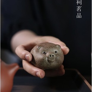 粗陶小猪茶宠可爱萌宠招财进宝生肖猪茶盘摆件迷你猪茶玩 圆嘟嘟